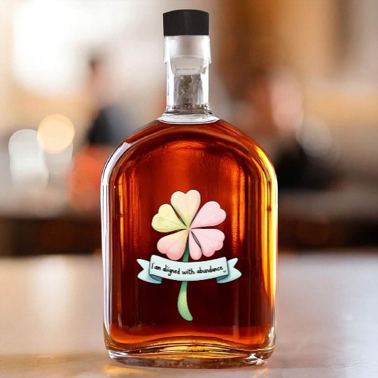 Four-Leaf Clover with Affirmation Banner Whiskey Bottles