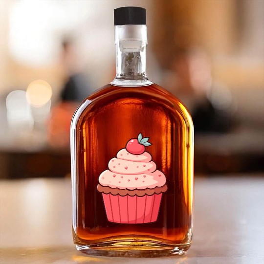 Sweet Strawberry Cupcake Illustration Whiskey Bottles