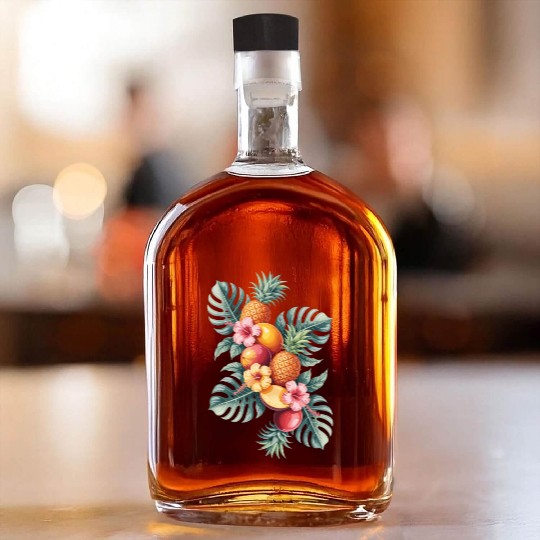 Tropical Fruit Paradise with Pineapples and Whiskey Bottles