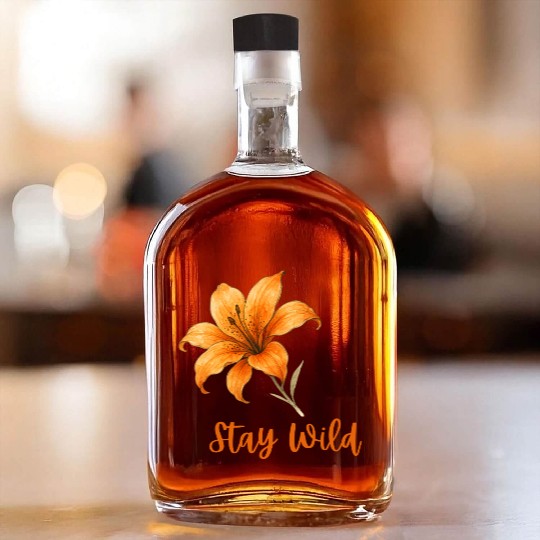 Vivid Orange Lily with Stay Wild Message Whiskey Bottles