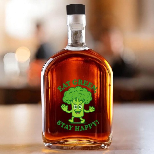 Eat Green Stay Happy Broccoli Character Whiskey Bottles