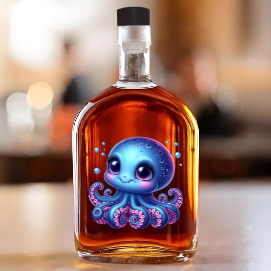 Colorful Cartoon Octopus Illustration Whiskey Bottles
