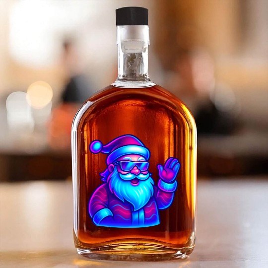 Neon Santa Claus Cyberpunk Christmas Whiskey Bottles