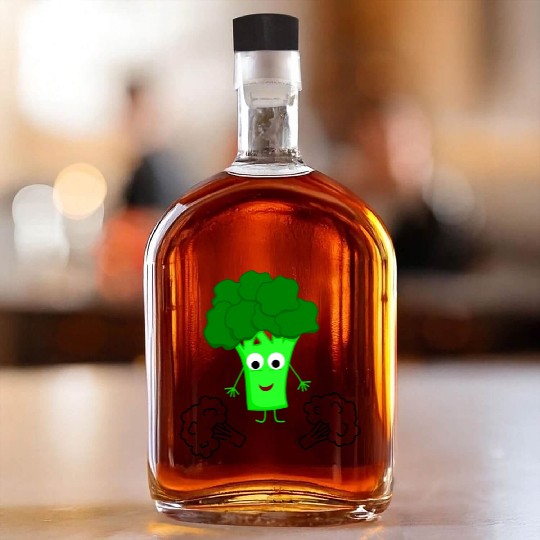 Whimsical Broccoli Character Design Whiskey Bottles