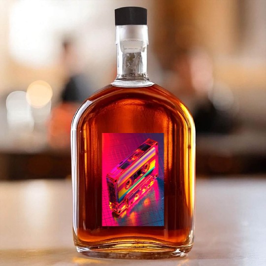 Neon Rainbow Cassette Tape Whiskey Bottles