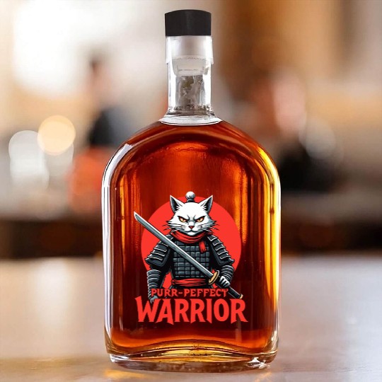 Purr-Perfect Warrior Cat Design Whiskey Bottles