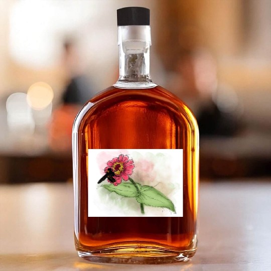 Wildflower and Bumblebee Illustration Whiskey Bottles