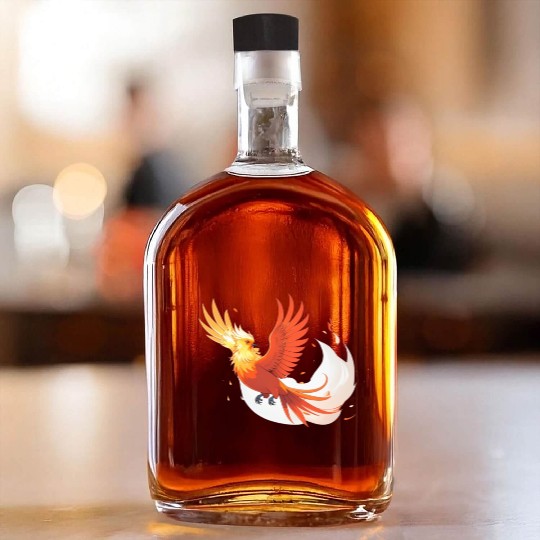 Fiery Mythical Phoenix Illustration Whiskey Bottles