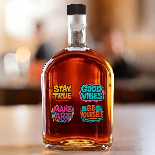 Vibrant Motivational Affirmation Designs Whiskey Bottles