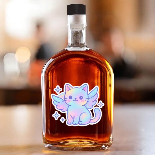 Celestial Winged Cat Illustration Whiskey Bottles