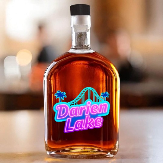 Neon Daren Lake Sign with Roller Coaster and Palms Whiskey Bottles