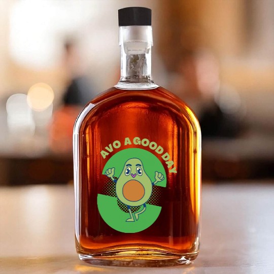 Cute Avocado Celebrating Good Day Whiskey Bottles