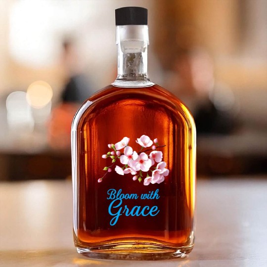 Cherry Blossom Bloom with Grace Text Whiskey Bottles