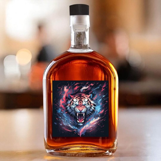 Vivid Neon Tiger Burst Whiskey Bottles