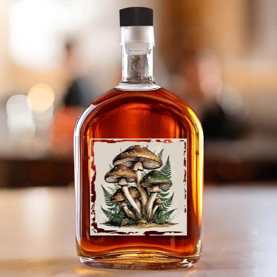 Mushroom Forest Botanical Illustration Whiskey Bottles