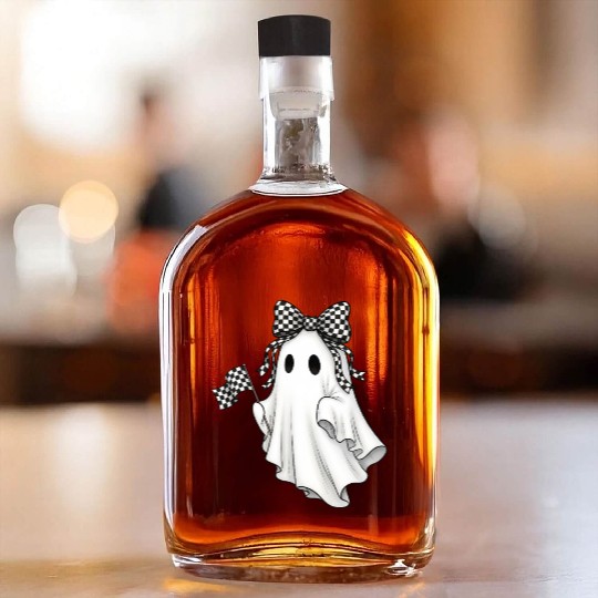 Ghost Boo Checkered Bow Race Day Racing Flag Racer Whiskey Bottles