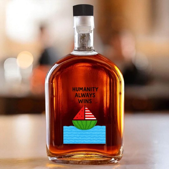 Watermelon Sailboat with Humanity Wins Quote Whiskey Bottles