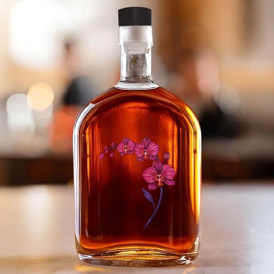 Elegant Violet Pink Orchid Flower Branch Design Whiskey Bottles