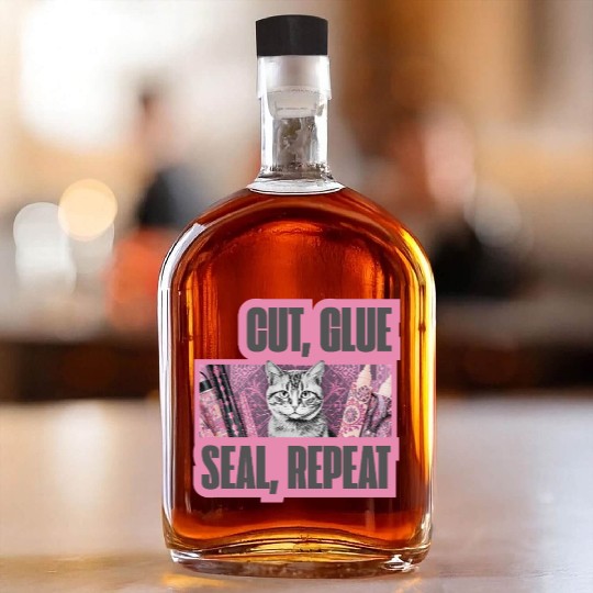 Decoupage Mantra Cut Glue Seal Repeat Cat Whiskey Bottles