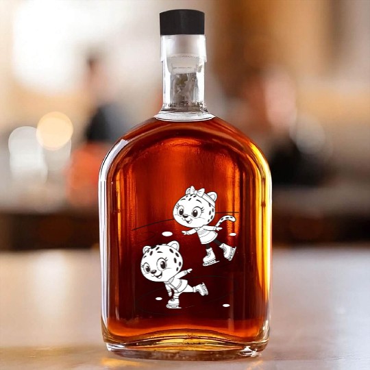 Black-and-White Leopard Cubs Ice Skating  Whiskey Bottles