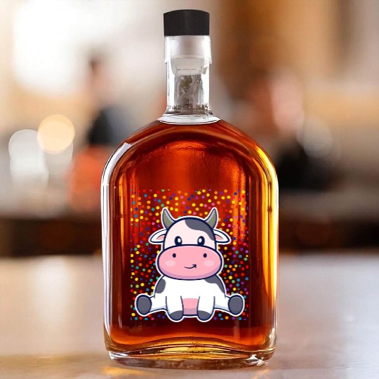 Cute Cartoon Cow with Polka Dots Whiskey Bottles