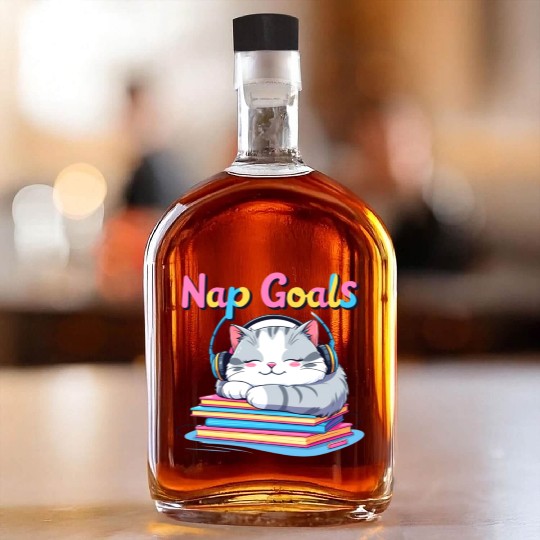 Cute Cat Nap Goals Design Whiskey Bottles