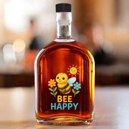 Bee Happy Whiskey Bottles – Cute Bee with Flowers and Sun