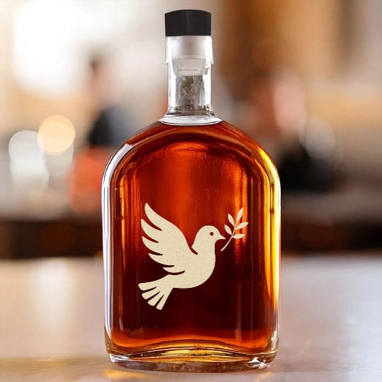 Elegant Dove with Olive Branch Design Whiskey Bottles