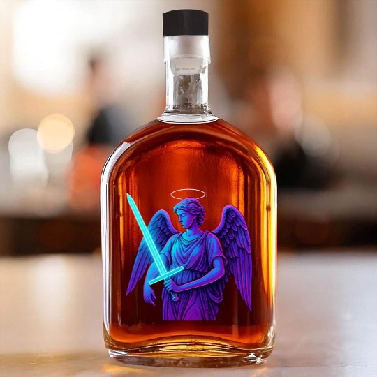 Neon Angel Warrior Illustration Whiskey Bottles