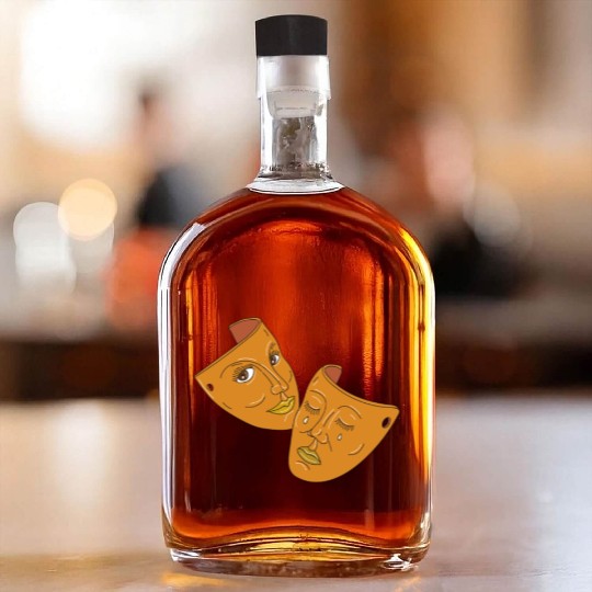 Theater Mask Comedy and Tragedy Mono Line Whiskey Bottles