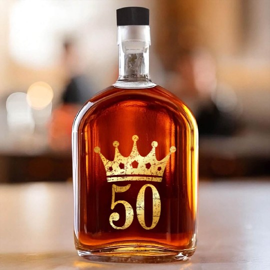 50th Birthday & Anniversary Crown (Golden-Yellow) Whiskey Bottles
