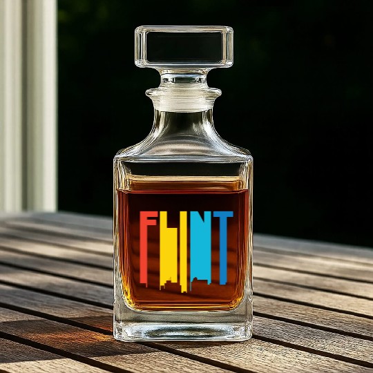 Retro 1970's Style Flint Michigan Skyline Whiskey Decanters