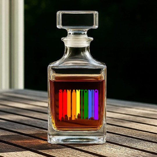 San Antonio Texas Gay Pride Rainbow Skyline Whiskey Decanters