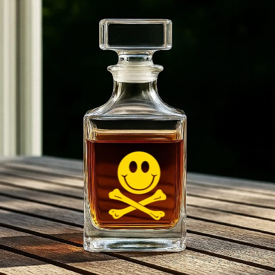 Smiley Pirate Skull and Crossbones Whiskey Decanters