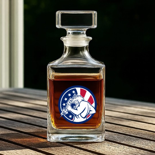 Zeus With Thunderbolt USA Flag Icon Whiskey Decanters