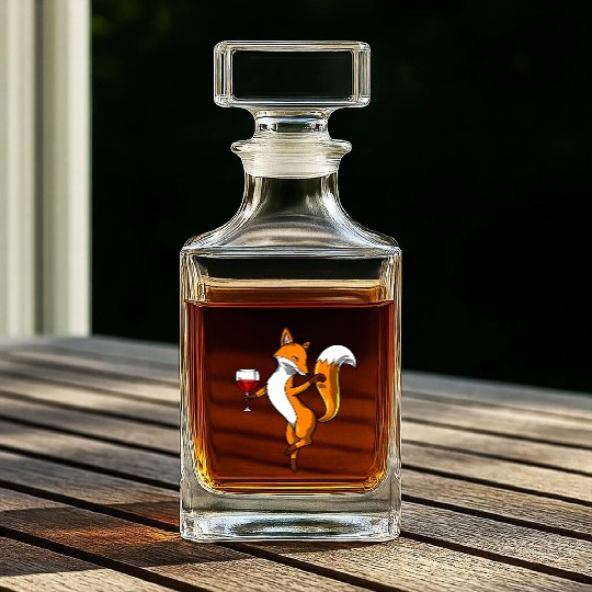 Cute Fox Wine Drinking Lover Party Whiskey Decanters