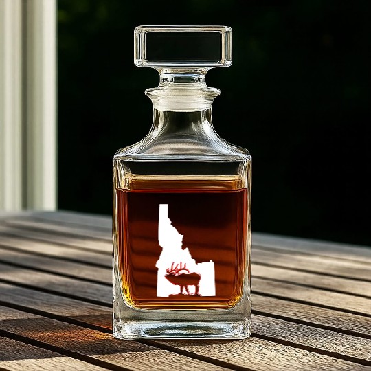 Idaho state with outline of Elk inside combi Whiskey Decanters