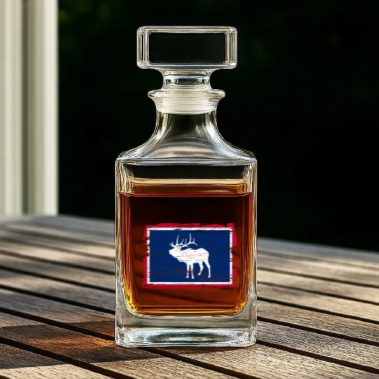 Wyoming Flag Elk Hunting Season For Deer Hunter Whiskey Decanters