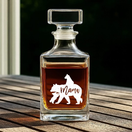 Mama Bear 2 Baby Bear Cubs Playing Riding on Back Whiskey Decanters