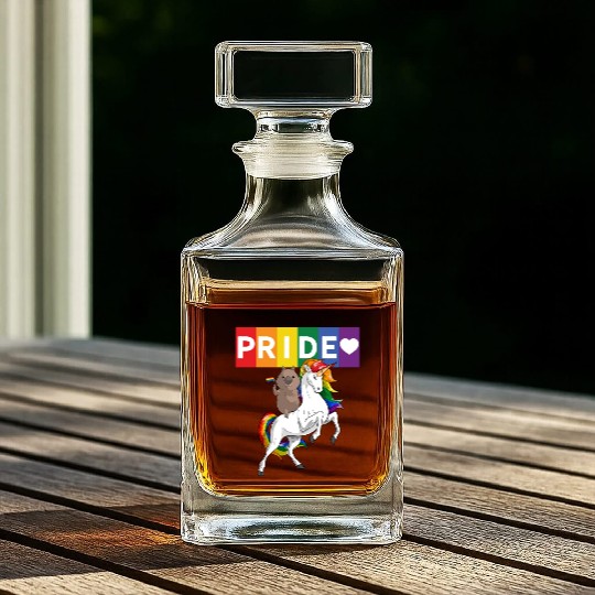 LGBT Gay Pride Wombat Riding Rainbow Unicorn Whiskey Decanters