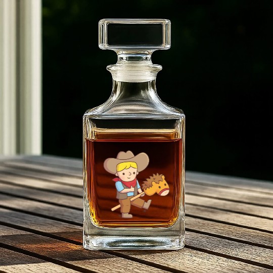 Cute Cowboy Rides Toy Horse Stick Whiskey Decanters