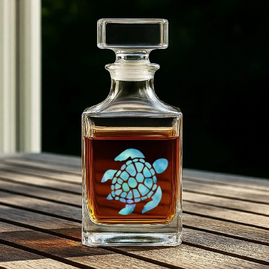 Sea Turtle Watercolor Blue Whiskey Decanters