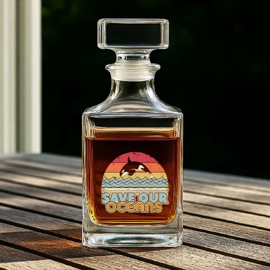 Save Our Oceans Orca Whale Retro Climate Change Whiskey Decanters