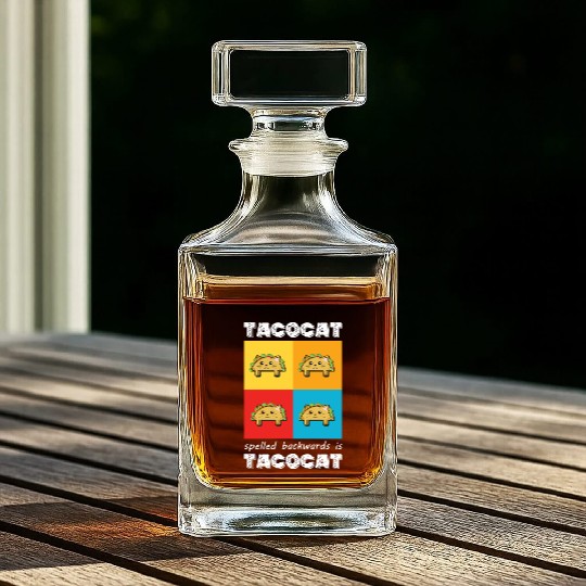 Funny Taco Cat Tacocat Spelled Backwards Palindrom Whiskey Decanters