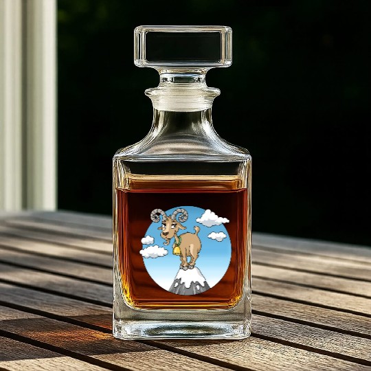 Mountain goat peaks with snow cartoon Whiskey Decanters