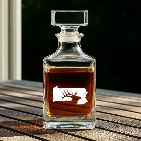 Pennsylvania Elk Hunting Bull Elk PA State Shape Whiskey Decanters
