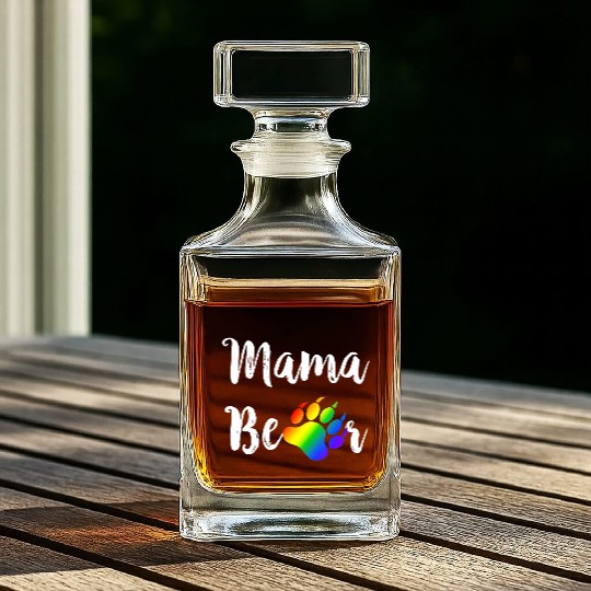 Lesbian Mama Bear Gay Pride Rainbow Paw LGBT Whiskey Decanters