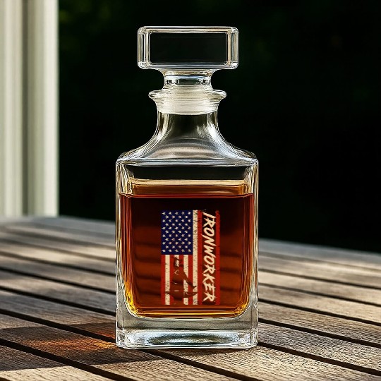 US Flag Ironworker Independence labor Day Whiskey Decanters