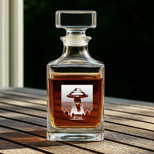 UFO Alien Abduction Bull Riding Cowboy Rodeo Gift Whiskey Decanters