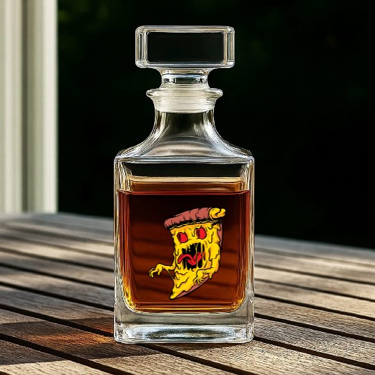 Scary Pizza Pizza scary horror cool graphic design Whiskey Decanters